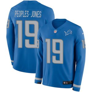 Lions #19 Donovan Peoples-Jones Blue Team Color Men's Stitched NFL Limited Therma Long Sleeve Jersey