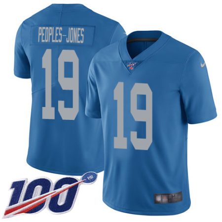 Lions #19 Donovan Peoples-Jones Blue Throwback Men's Stitched NFL 100th Season Vapor Untouchable Limited Jersey