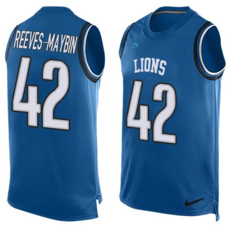 wholesale Lions #42 Jalen Reeves-Maybin Blue Team Color Men's Stitched NFL Limited Tank Top Jersey