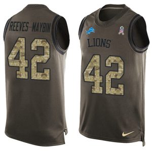 lions #42 jalen reeves-maybin green men's stitched nfl limited salute to service tank top wholesale jersey