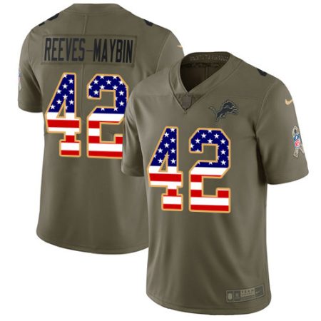 Lions #42 Jalen Reeves-Maybin Olive/USA Flag Men's Stitched NFL Limited 2024 Salute To Service Jersey