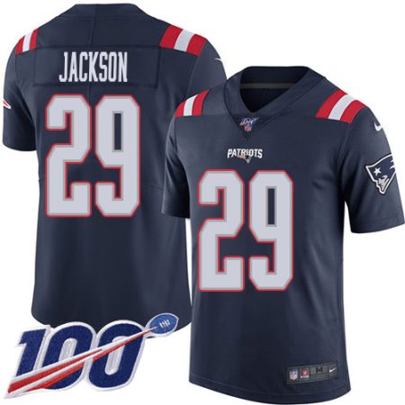 Patriots #29 J.C. Jackson Navy Blue Men's Stitched NFL Limited Rush 100th Season Jersey