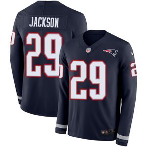 Patriots #29 J.C. Jackson Navy Blue Team Color Men's Stitched NFL Limited Therma Long Sleeve Jersey