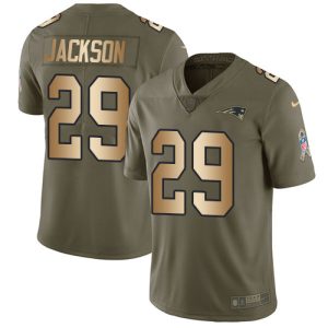 Patriots #29 J.C. Jackson Olive/Gold Men's Stitched NFL Limited 2024 Salute To Service Jersey