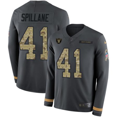 Raiders #41 Robert Spillane Anthracite Salute to Service Men's Stitched NFL Limited Therma Long Sleeve Jersey