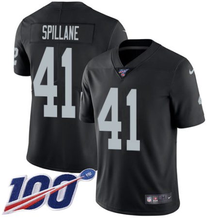 wholesale Raiders #41 Robert Spillane Black Team Color Men's Stitched NFL 100th Season Vapor Untouchable Limited Jersey