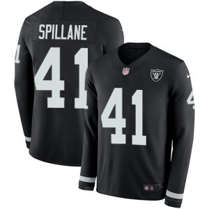 Raiders #41 Robert Spillane Black Team Color Men's Stitched NFL Limited Therma Long Sleeve Jersey