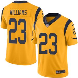 rams #23 kyren williams gold men's stitched nfl limited rush 100th season wholesale jersey