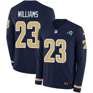 wholesale Rams #23 Kyren Williams Navy Blue Team Color Men's Stitched NFL Limited Therma Long Sleeve Jersey