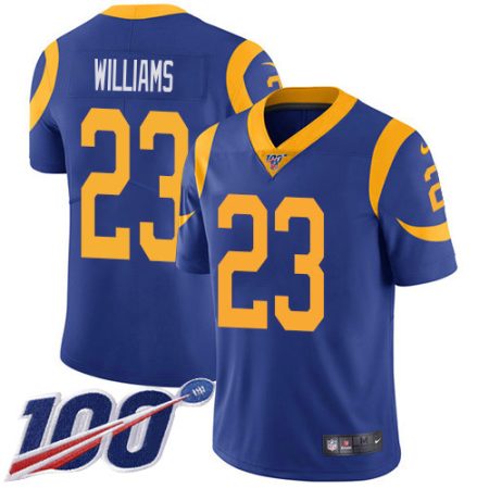 Rams #23 Kyren Williams Royal Blue Alternate Men's Stitched NFL 100th Season Vapor Limited Jersey