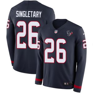 texans #26 devin singletary navy blue team color men's stitched nfl limited therma long sleeve wholesale jersey