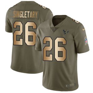 Texans #26 Devin Singletary Olive/Gold Men's Stitched NFL Limited 2024 Salute To Service Jersey