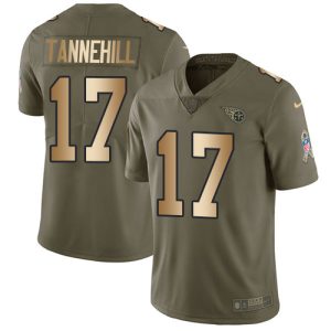 Titans #17 Ryan Tannehill Olive/Gold Men's Stitched NFL Limited 2024 Salute To Service Jersey