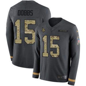 vikings #15 josh dobbs anthracite salute to service men's stitched nfl limited therma long sleeve wholesale jersey