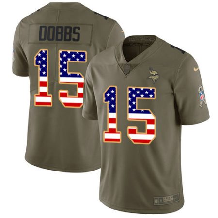 Vikings #15 Josh Dobbs Olive/USA Flag Men's Stitched NFL Limited 2024 Salute To Service Jersey