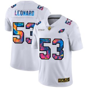 Philadelphia Eagles #53 Shaquille Leonard Men's White Multi-Color 2024 NFL Crucial Catch Limited NFL Jersey