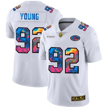 San Francisco 49ers #92 Chase Young Men's White Multi-Color 2024 NFL Crucial Catch Limited NFL Jersey