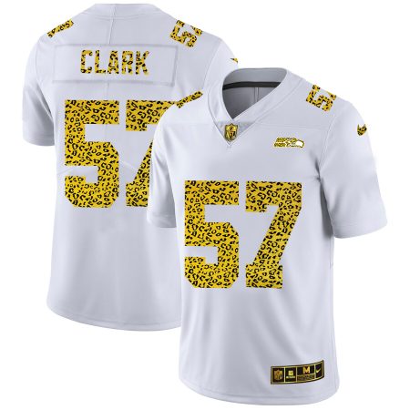 cheap Seattle Seahawks Jersey #57 Frank Clark Men's Flocked Leopard Print Vapor Limited NFL Jersey White