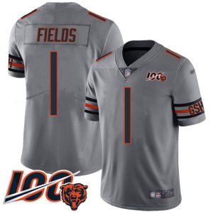 bears #1 justin fields silver men's stitched nfl limited inverted legend 100th season wholesale jersey