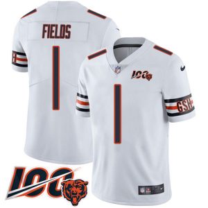 Bears #1 Justin Fields White White Men's Stitched NFL 100th Season Vapor Untouchable Limited Jersey