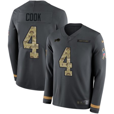 cheap Bills #4 James Cook Anthracite Salute to Service Men's Stitched NFL Limited Therma Long Sleeve Jersey