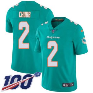 Dolphins #2 Bradley Chubb Aqua Green Team Color Men's Stitched NFL 100th Season Vapor Untouchable Limited Jersey