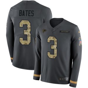 Falcons #3 Jessie Bates Anthracite Salute to Service Men's Stitched NFL Limited Therma Long Sleeve Jersey