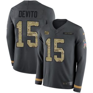 Giants #15 Tommy DeVito Anthracite Salute to Service Men's Stitched NFL Limited Therma Long Sleeve Jersey