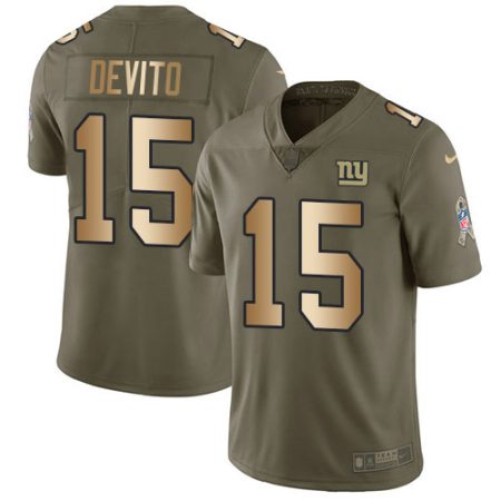 wholesale Giants #15 Tommy DeVito Olive/Gold Men's Stitched NFL Limited 2017 Salute To Service Jersey