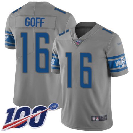 Lions #16 Jared Goff Gray Men's Stitched NFL Limited Inverted Legend 100th Season Jersey