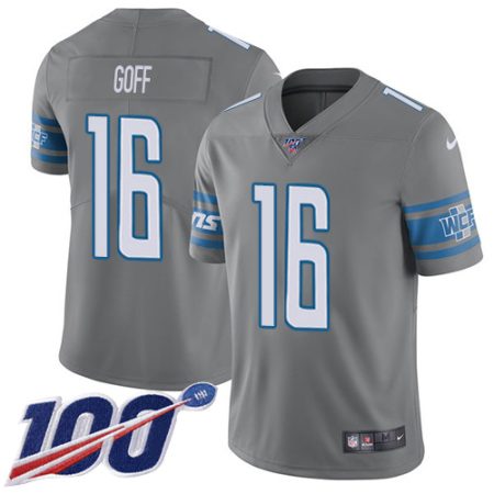 lions #16 jared goff gray men's stitched nfl limited rush 100th season wholesale jersey