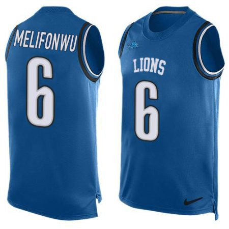 Lions #6 Ifeatu Melifonwu Blue Team Color Men's Stitched NFL Limited Tank Top Jersey