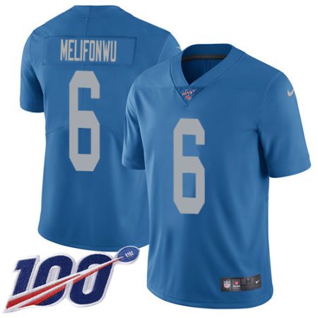 Lions #6 Ifeatu Melifonwu Blue Throwback Men's Stitched NFL 100th Season Vapor Untouchable Limited Jersey