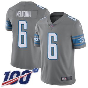 Lions #6 Ifeatu Melifonwu Gray Men's Stitched NFL Limited Rush 100th Season Jersey