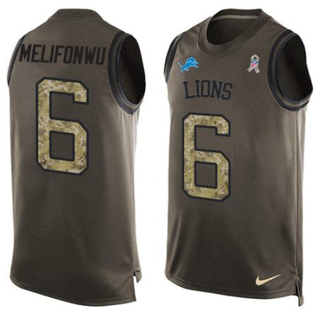 Lions #6 Ifeatu Melifonwu Green Men's Stitched NFL Limited Salute To Service Tank Top Jersey