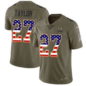 Packers #27 Patrick Taylor Olive/USA Flag Men's Stitched NFL Limited 2017 Salute To Service Jersey