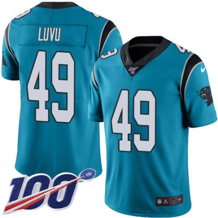 wholesale Panthers #49 Frankie Luvu Blue Men's Stitched NFL Limited Rush 100th Season Jersey