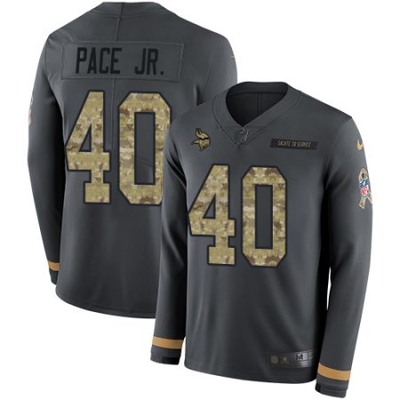 cheap Vikings #40 Ivan Pace Jr. Anthracite Salute to Service Men's Stitched NFL Limited Therma Long Sleeve Jersey