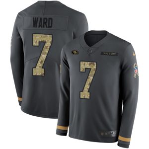 49ers #7 Charvarius Ward Anthracite Salute to Service Men's Stitched NFL Limited Therma Long Sleeve Jersey