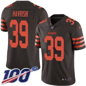 Browns #39 Lucas Havrisik Brown Men's Stitched NFL Limited Rush 100th Season Jersey