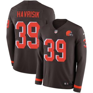 Browns #39 Lucas Havrisik Brown Team Color Men's Stitched NFL Limited Therma Long Sleeve Jersey