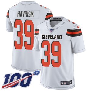 Browns #39 Lucas Havrisik White Men's Stitched NFL 100th Season Vapor Untouchable Limited Jersey