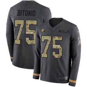 wholesale Browns #75 Joel Bitonio Anthracite Salute to Service Men's Stitched NFL Limited Therma Long Sleeve Jersey