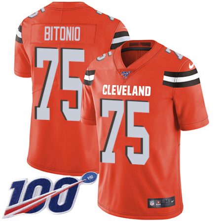 Browns #75 Joel Bitonio Orange Alternate Men's Stitched NFL 100th Season Vapor Untouchable Limited Jersey