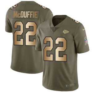 Chiefs #22 Trent McDuffie Olive/Gold Men's Stitched NFL Limited 2017 Salute To Service Jersey