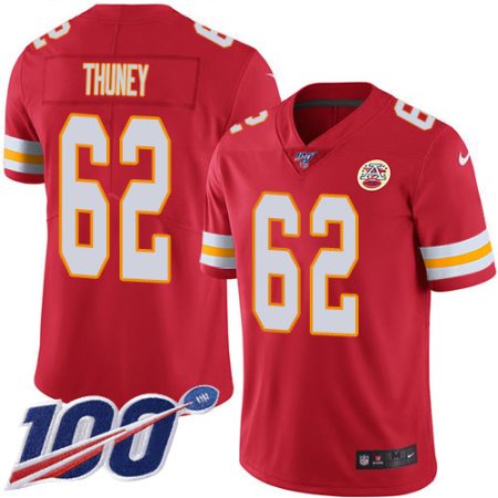 Chiefs #62 Joe Thuney Red Team Color Men's Stitched NFL 100th Season Vapor Limited Jersey