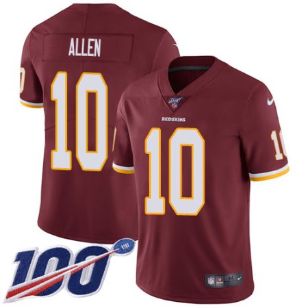 Commanders #10 Kazmeir Allen Burgundy Red Team Color Men's Stitched NFL 100th Season Vapor Limited Jersey