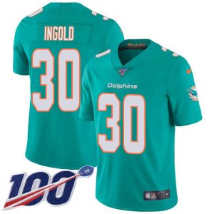 Dolphins #30 Alec Ingold Aqua Green Team Color Men's Stitched NFL 100th Season Vapor Untouchable Limited Jersey