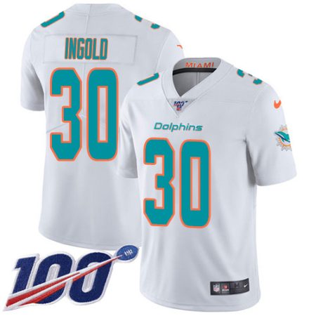 wholesale Dolphins #30 Alec Ingold White Men's Stitched NFL 100th Season Vapor Limited Jersey