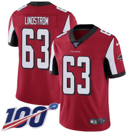 Falcons #63 Chris Lindstrom Red Team Color Men's Stitched NFL 100th Season Vapor Untouchable Limited Jersey